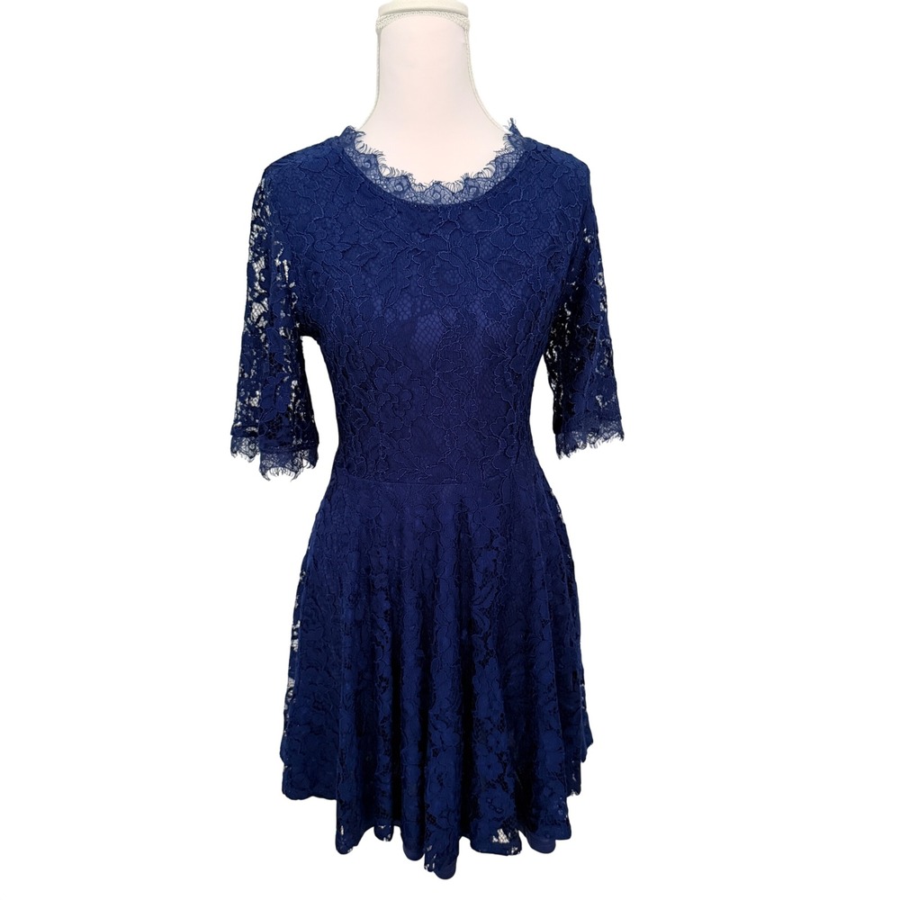 NWT Francesca Blue Lace Fit and Flare Romantic Cocktail Mini Dress Size Small